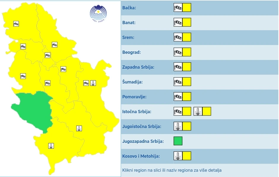 "Žuti" meteoalarm je na snazi za dve pojave za četvrtak