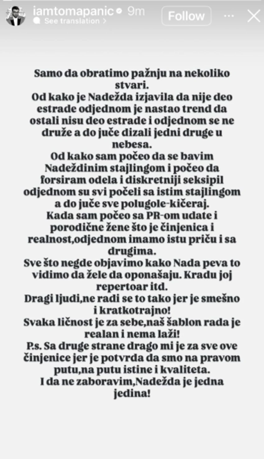 Toma Panić ubeđen da estrada kopira Nadeždu Biljić: "Te pevačice su do juče bile polugole"