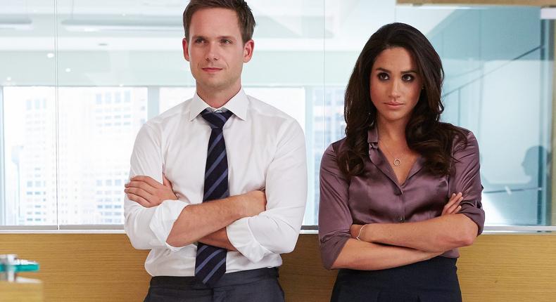 Meghan Markle and Patrick J. Adams as Rachel and Mike on Suits.USA Network/Getty Images