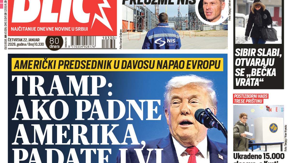Naslovna strana za 22.1. - Blic