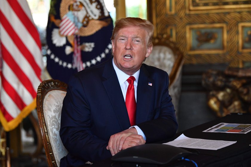 U.S. President Trump speaks to reporters after welcoming Greek Prime Minister Mitsotakis in the Oval