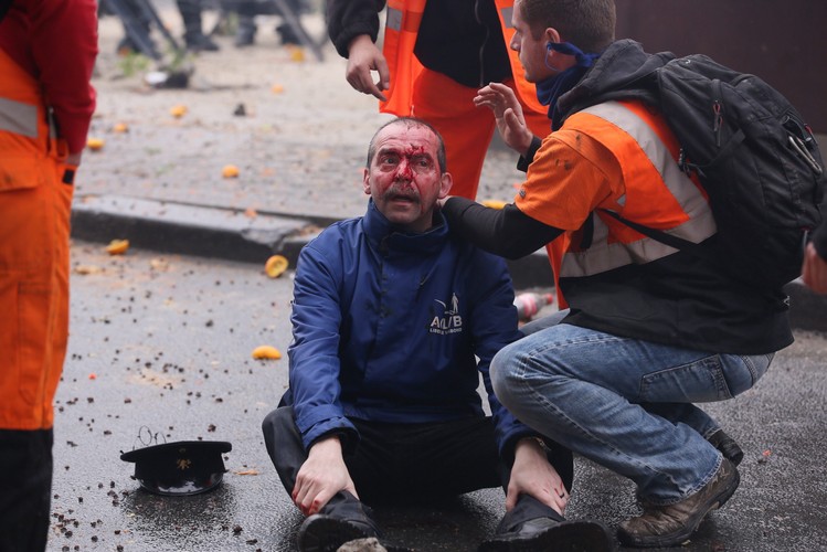 Protest związkowców w Brukseli