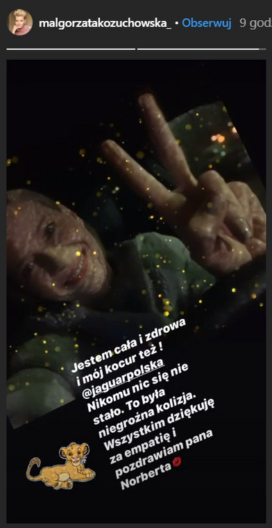 Małgorzata Kożuchowska odniosła się na Instagramie do kolizji, w której brała udział