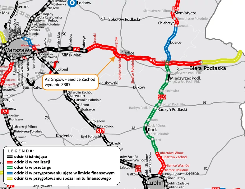 Autostrada A2 mapa z planem budowy