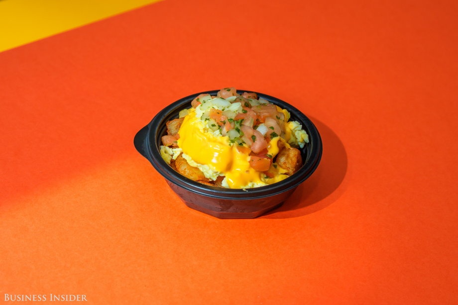 Bowls are so "in" right now. Taco Bell's keeping trendy with the mini skillet bowl, which consists of potatoes, scrambled eggs, and cheese sauce, all topped with a drop of pico de gallo.
