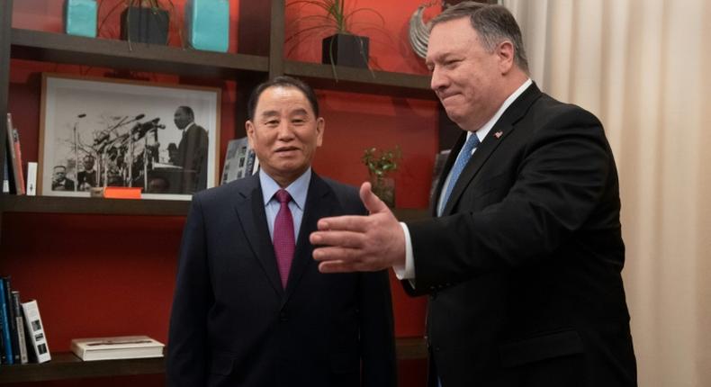 US Secretary of State Mike Pompeo welcomes North Korean General Kim Yong Chol to talks at a Washington hotel