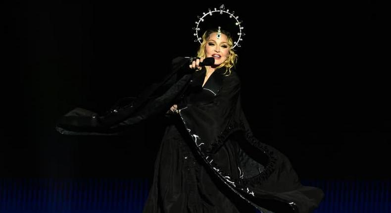 Madonna lors de son concert historique à Copacabana au Brésil le 4 mai 2024 - Pablo PORCIUNCULA - AFP