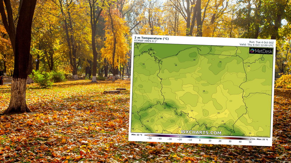 Przed nami kilka ciepłych i dość pogodnych dni, ale pojawią się też doby dużo chłodniejsze (mapa: wxcharts.com)