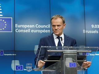 European Council President Donald Tusk takes part in a news conference after being reappointed chairman of the European Council during a EU summit in Brussels