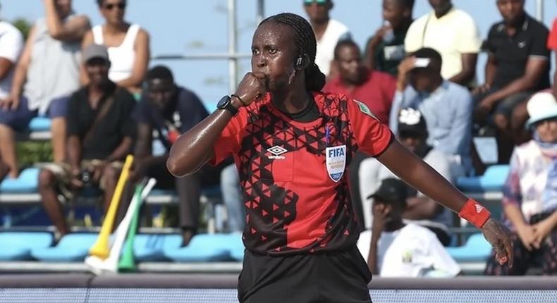 Cynthia Ishimwe, lors de la rencontre de la Coupe d'Afrique des Nations de Beach Soccer Mozambique 2022 entre le Sénégal et Madagascar à Vilankulo le lundi 24 octobre 2022. Source : CAF.