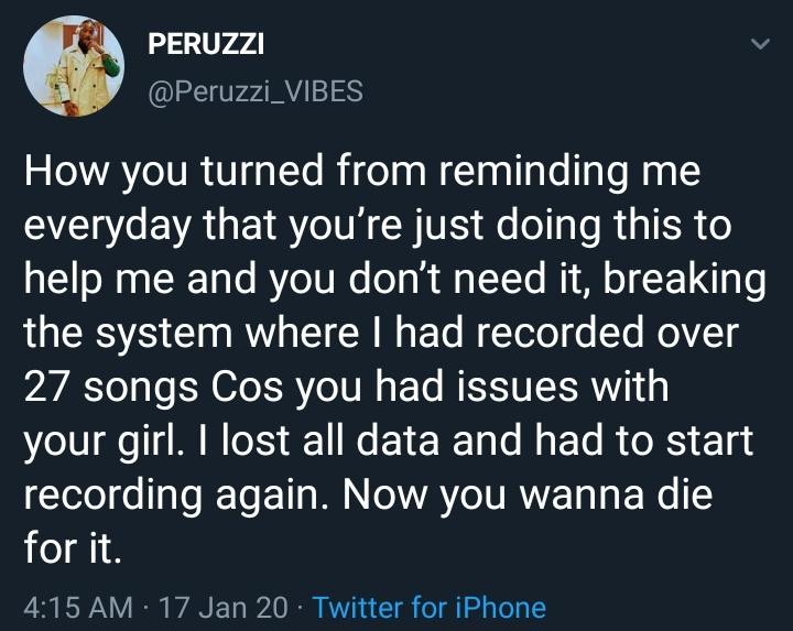 Peruzzi Fires Back At Former Record Boss  