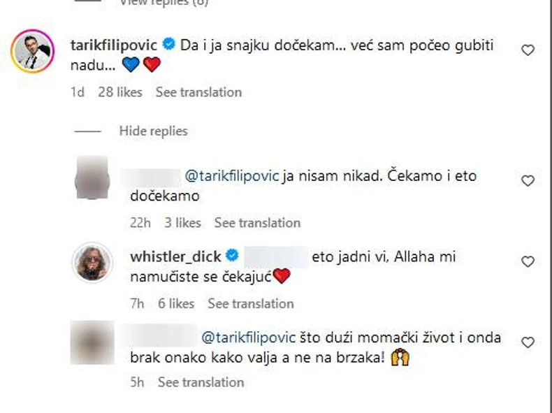 Komentari ispod objave Sergeja i Isidore