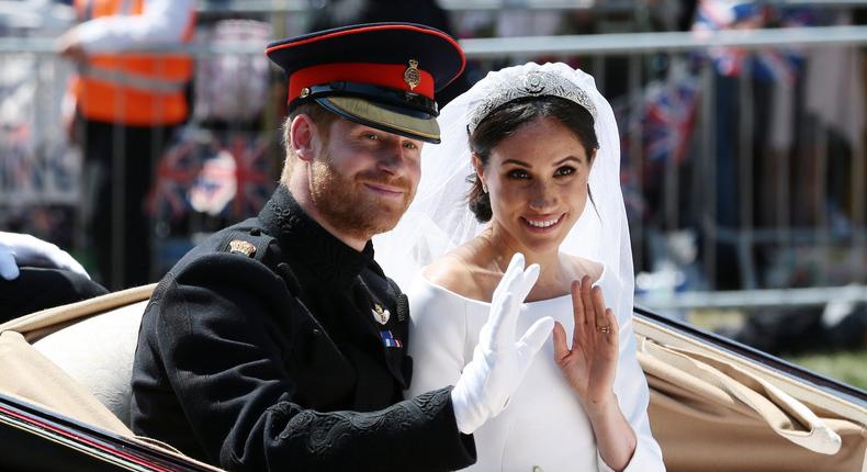 Meghan Markle and Prince Harry in their wedding carriage on May 19, 2018.Aaron Chown/WPA Pool/Getty Images