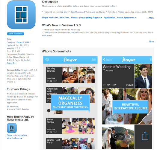 <b>flayvr </b>
<br><br>
flayvr bije na głowę tradycyjny organizer zdjęć i materiałów wideo. Na uwagę zasługuje znakomity design aplikacji.
<br><br>
<b>Cena:</b> darmowa