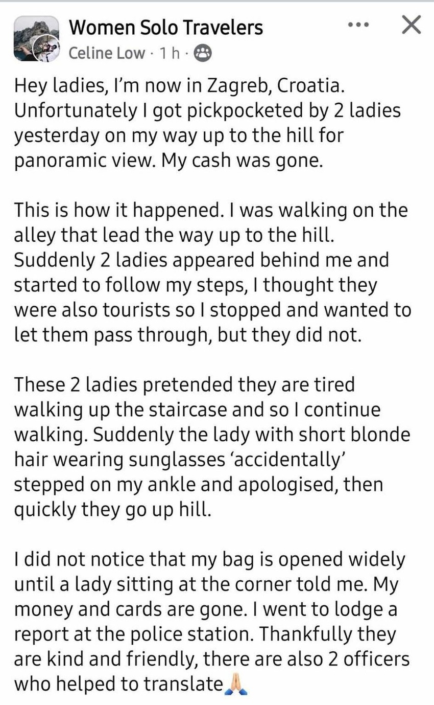 Objava opljačkane turistikinje