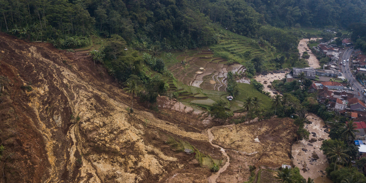 Zdjęcie z drona ukazuje problem wylesiania Indonezji.
