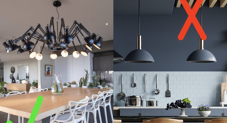 Interior designers said large light fixtures will be in and monochromatic schemes will be out this spring.Ally Foster/Shutterstock; vanitjan/Shutterstock