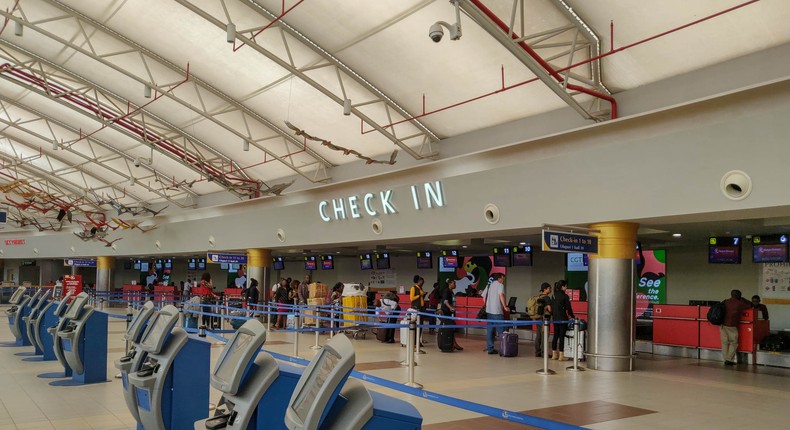 Good morning! I arrived early to Kenya Airways' hub airport, Jomo Kenyatta International Airport in Nairobi for my flight to Dubai. This entire section was check-in windows for the airline.