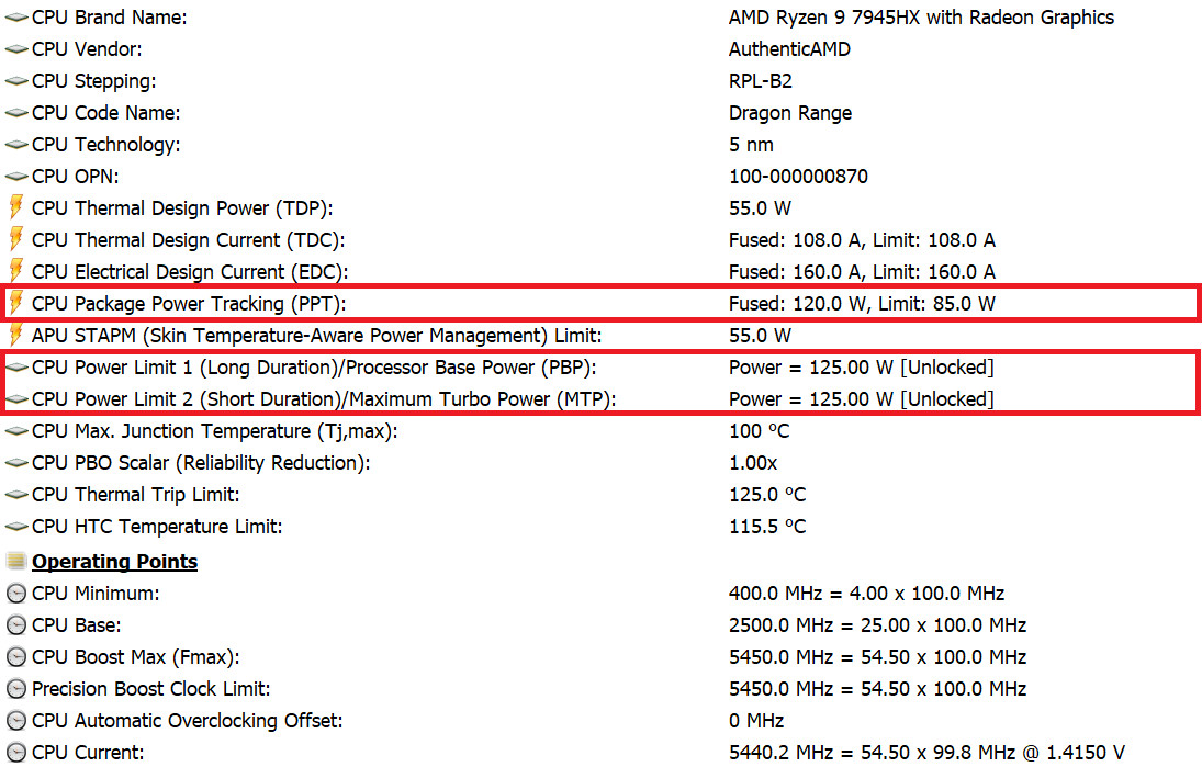 AMD Ryzen 9 7945HX – konfiguracja limitów mocy w laptopie Asus ROG Zephyrus Duo 16 (GX650PY) w trybie Turbo