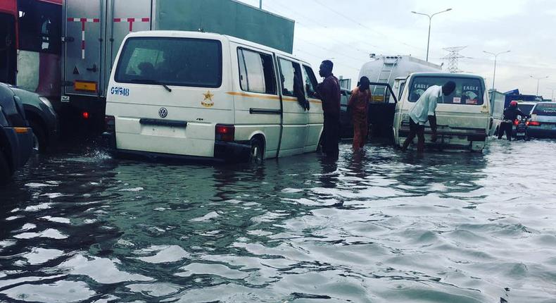 A section of the flooded Lekki-Epe expressway.