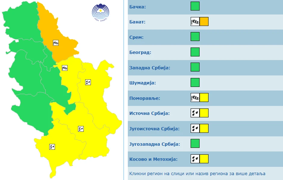 Meteoalarm za sutra, 26. januar