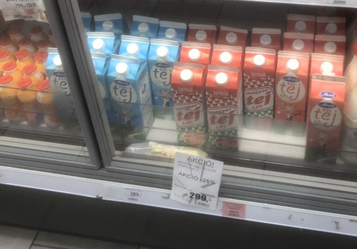 Mleko 299 forintów, czyli 3,61 zł