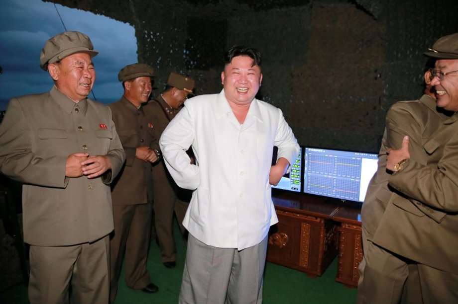 KCNA photo of North Korean leader Kim Jong Un is pictured during a test fire of strategic submarine-launched ballistic missile