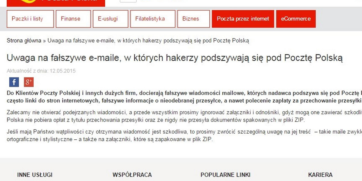 Oszuści podszywają się pod Pocztę Polską