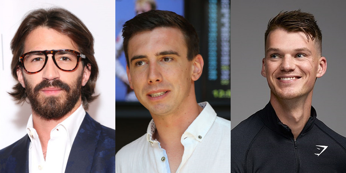 Od lewej: Leonardo Maria Del Vecchio, Mark Mateschitz i Ben Francis znaleźli się na liście najmłodszych miliarderów 2023 r.
