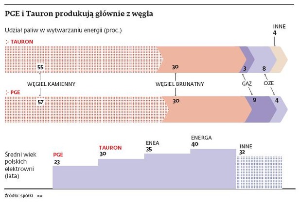 PGE i Tauron produkuja głównie z węgla