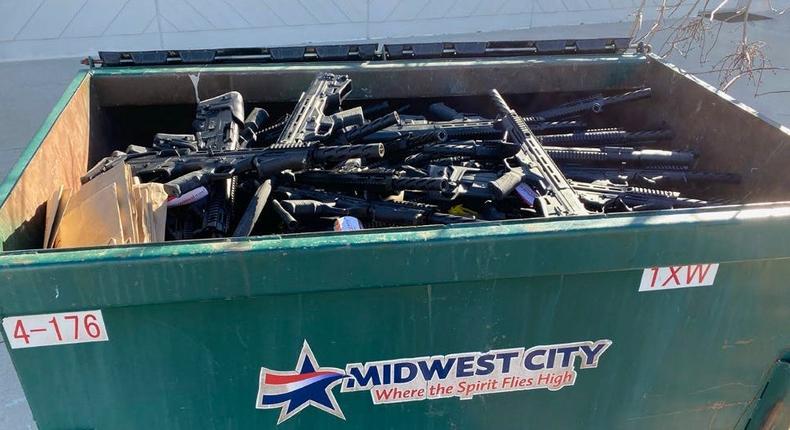 Rifles and Shotguns found in an Oklahoma City dumpster by ATF agents on January 19, 2023.ATF