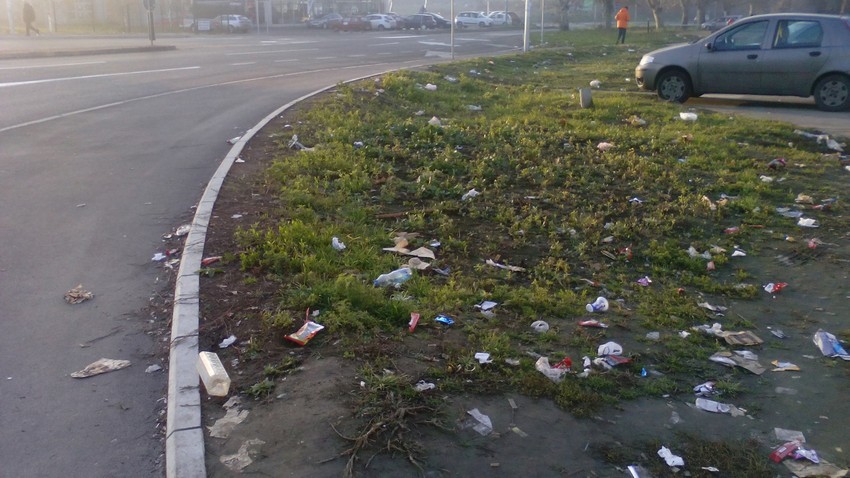 Smeće prekriva celu travnatu površinu