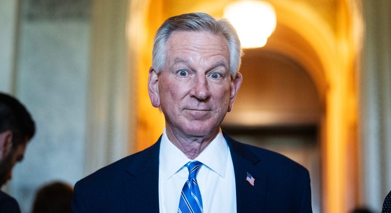 Sen. Tommy Tuberville spent nearly 10 minutes on Tuesday slamming a bill to provide aid to Ukraine. He wasn't even around to vote against it.Tom Williams/CQ-Roll Call via Getty Images