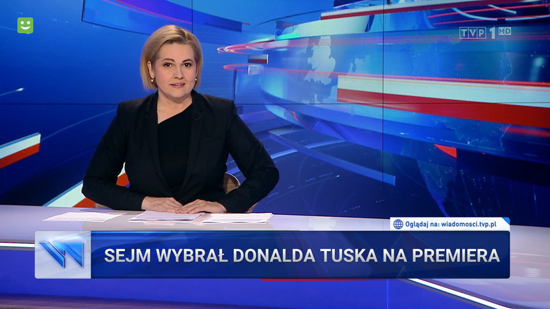 Edyta Lewandowska prowadząca "Wiadomości" TVP (11.12.2023)