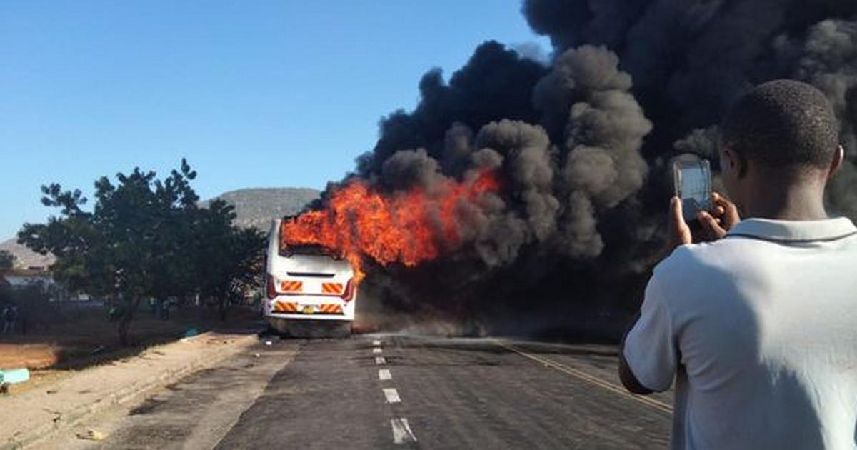 Bus with 42 passengers bursts into flames