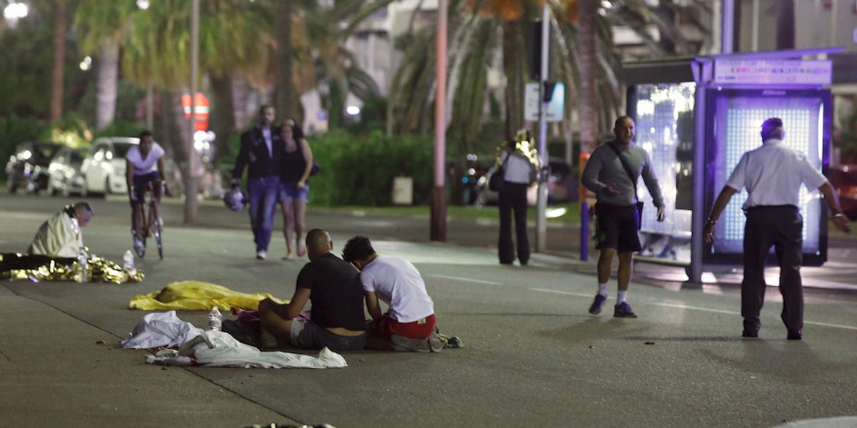 Bodies seen Friday after at least 80 people were killed in Nice, France, on Thursday night when a truck ran into a crowd celebrating the Bastille Day national holiday.