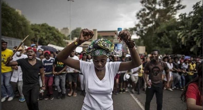South African students protesting school fee hike