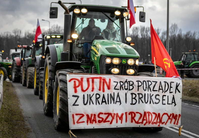 Baner na wtorkowym proteście rolników na Śląsku