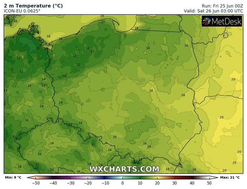 W nocy miejscami niewiele powyżej 10 st. C