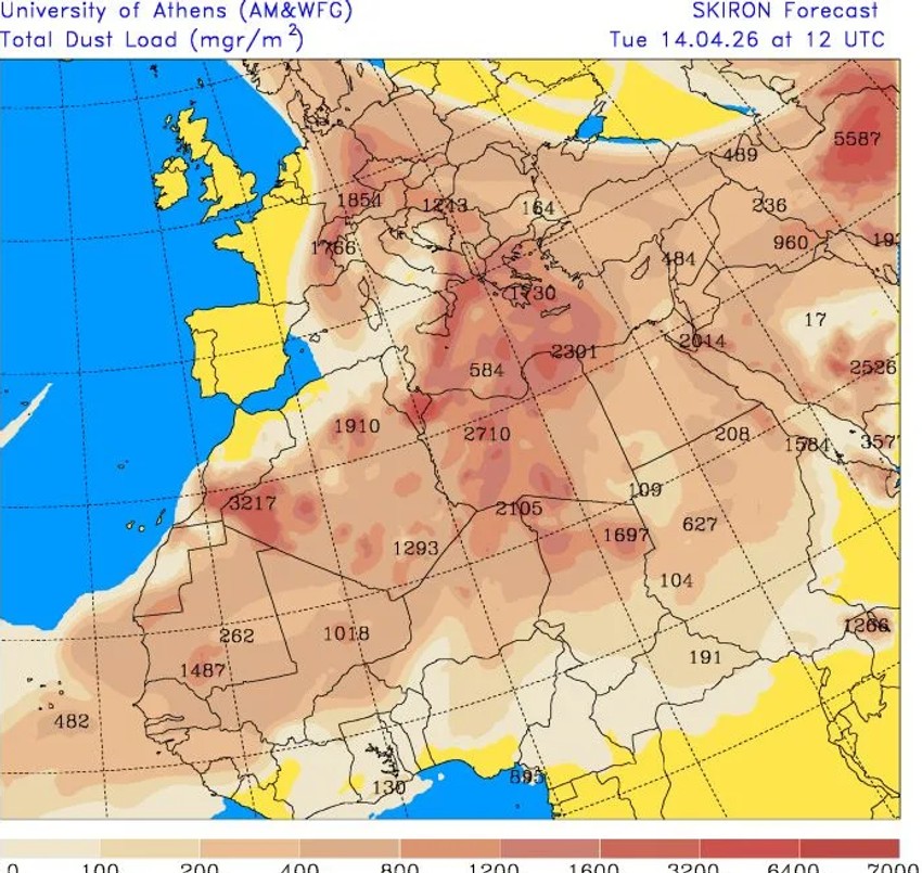 Pesak i kiša koji dolaze iz Afrika sutra, 14 aprila