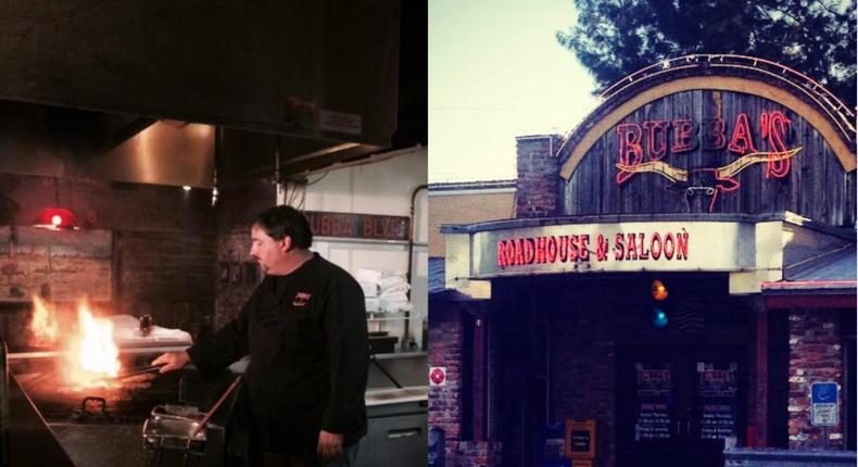 Jay Johnson, owner of Bubba's Roadhouse and Saloon, cooking in the kitchen.