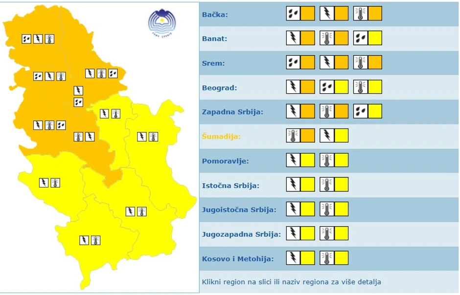 Meteoalarm za sredu