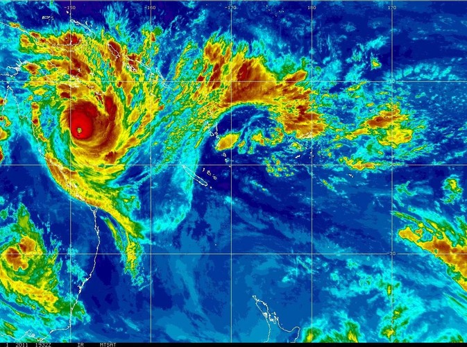 Satelitarne zdjęcie cyklonu Yasi, zbliżającego się do stanu Queensland