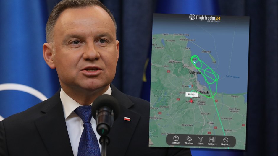 Zwierzchnik Sił Zbrojnych RP prezydent Andrzej Duda i lot samolotu nad Wybrzeżem