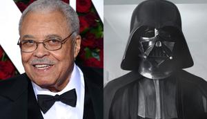 James Earl Jones at the 70th Annual Tony Awards in New York, and Darth Vader in Star Wars: Episode IV — A New Hope.Dimitrios Kambouris/Getty Images/Lucasfilm