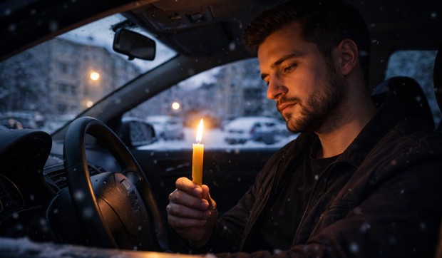 Sveća u autu, ilustracija