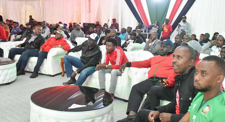 DP William Ruto among other elected leaders watching the Algeria versus Kenya AFCON match. Politicians rain insults on Harambee Stars after 2-0 loss in first AFCON match