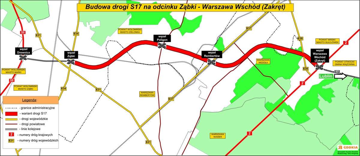 Budowa drogi S17 na odcinku Ząbki – Warszawa Wschód (Zakręt). Źródło: GDDKiA