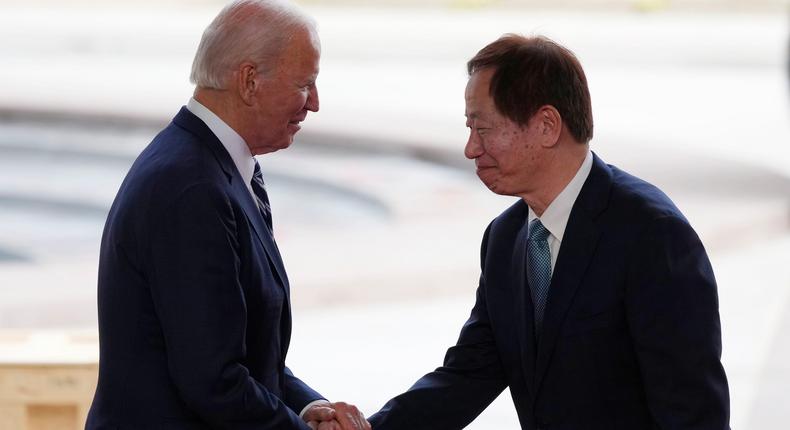 President Joe Biden and TSMC chairman Mark Liu.Ross D. Franklin/AP