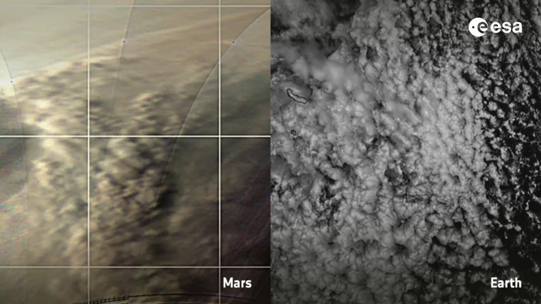 Chmury na Marsie (po lewej) i Ziemi (po prawej)